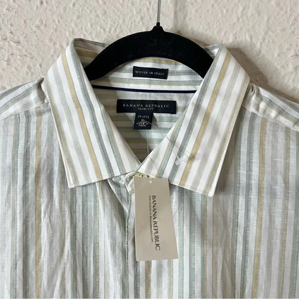 Banana Republic Men’s Linen Blend Striped Long Sleeve Button Down Shirt NEW Size